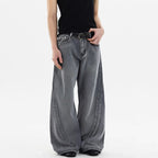 Street Style Vintage Washed Denim Pants for Men, Loose Straight Leg Wide Leg Fashionable Design Pants
