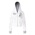Women's Punk Print Hooded Zip-Up Jacket Slim Fit Casual Rivet Fleece Coat
