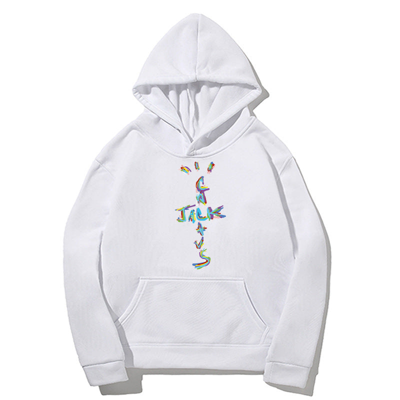 Western Hip-Hop Letter Print Long Sleeve Hooded Fleece Sweatshirt