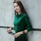 Long sleeved lapel women's T-shirt