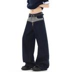 Stylish Button-Down Denim Pants for Men, Summer High Street Trendy Loose Straight Leg Wide Leg Drop Crotch Long Pants