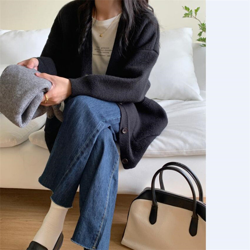 Cardigan Feminino Tricô Gola V Solto