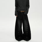 Retro Knife-Edge Washed Distressed Denim Pants Men Cleanfit Silhouette Loose Straight Leg Wide Leg Long Trousers Trendy