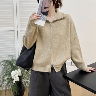 Stand up collar zipper sweater for women