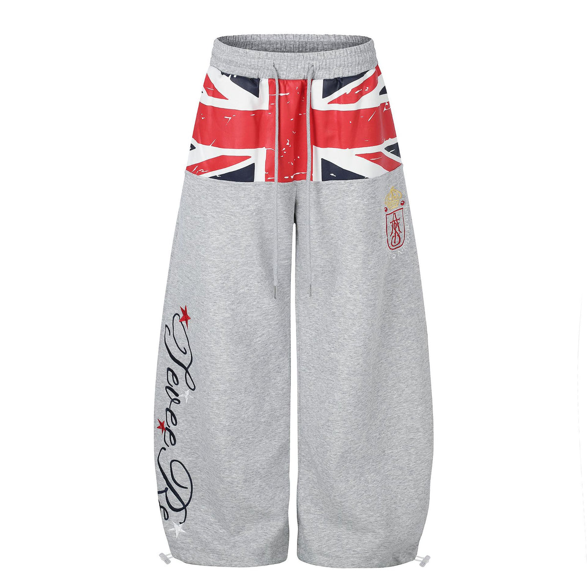Color Block Flag Print Badge Embroidery Drawstring Loose Wide Leg Sweatpants