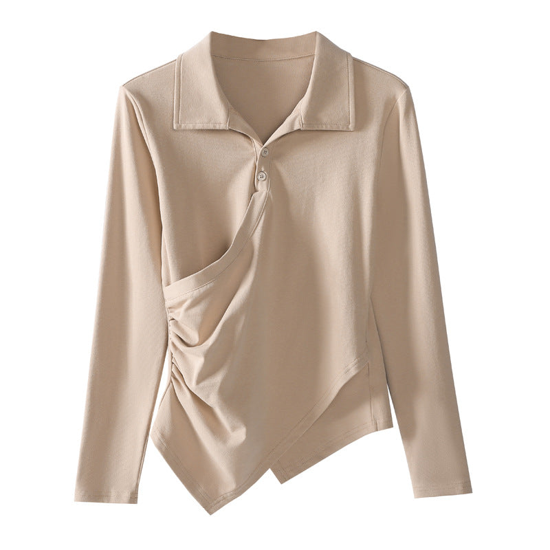 Women's polo collar long sleeved T-shirt
