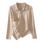 Women's polo collar long sleeved T-shirt