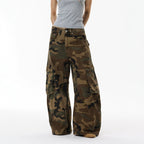 Vintage Street Washed Pocket Knife Camouflage Cargo Pants Men's INS Fashion Wide Leg Jeans Long Pants