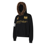 Women's Streetwear Zip-Up Hoodie Jacket with Fur Collar, Embroidered Patch