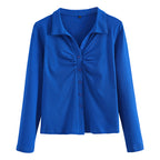 Polo collar long sleeved women's T-shirt