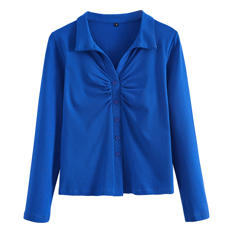 Polo collar long sleeved women's T-shirt