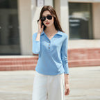 Long sleeved women's lapel T-shirt