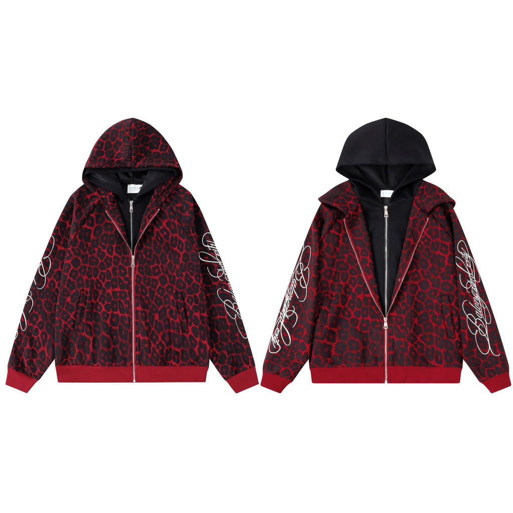 Hooded Zipper Unisex Handwritten Embroidery Zip-Up Hoodie Cardigan