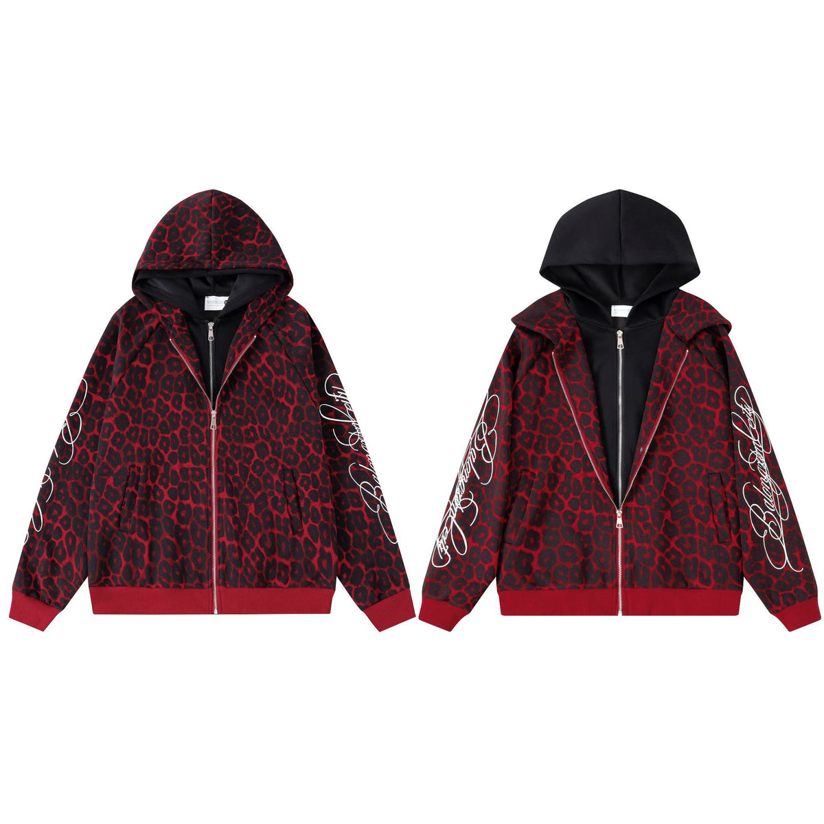 Hooded Zipper Unisex Handwritten Embroidery Zip-Up Hoodie Cardigan