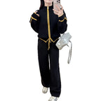 Color blocked zipper cardigan two-piece set