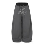 Tapered Wide-Leg Sweatpants with Contrast Color-Block Waistband and Art Letter Embroidery