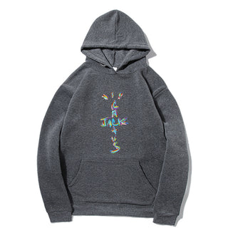 Western Hip-Hop Letter Print Long Sleeve Hooded Fleece Sweatshirt