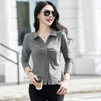Polo collar long sleeved women's T-shirt