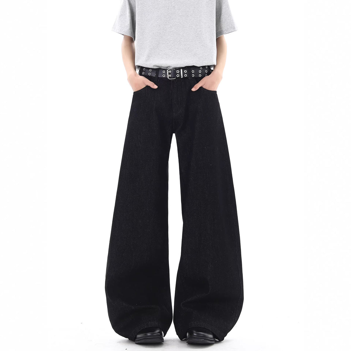 Causal  Vintage Black High Waist Loose Slim Fit Wide Leg Jeans