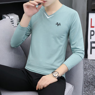 V-neck men's long sleeved T-shirt