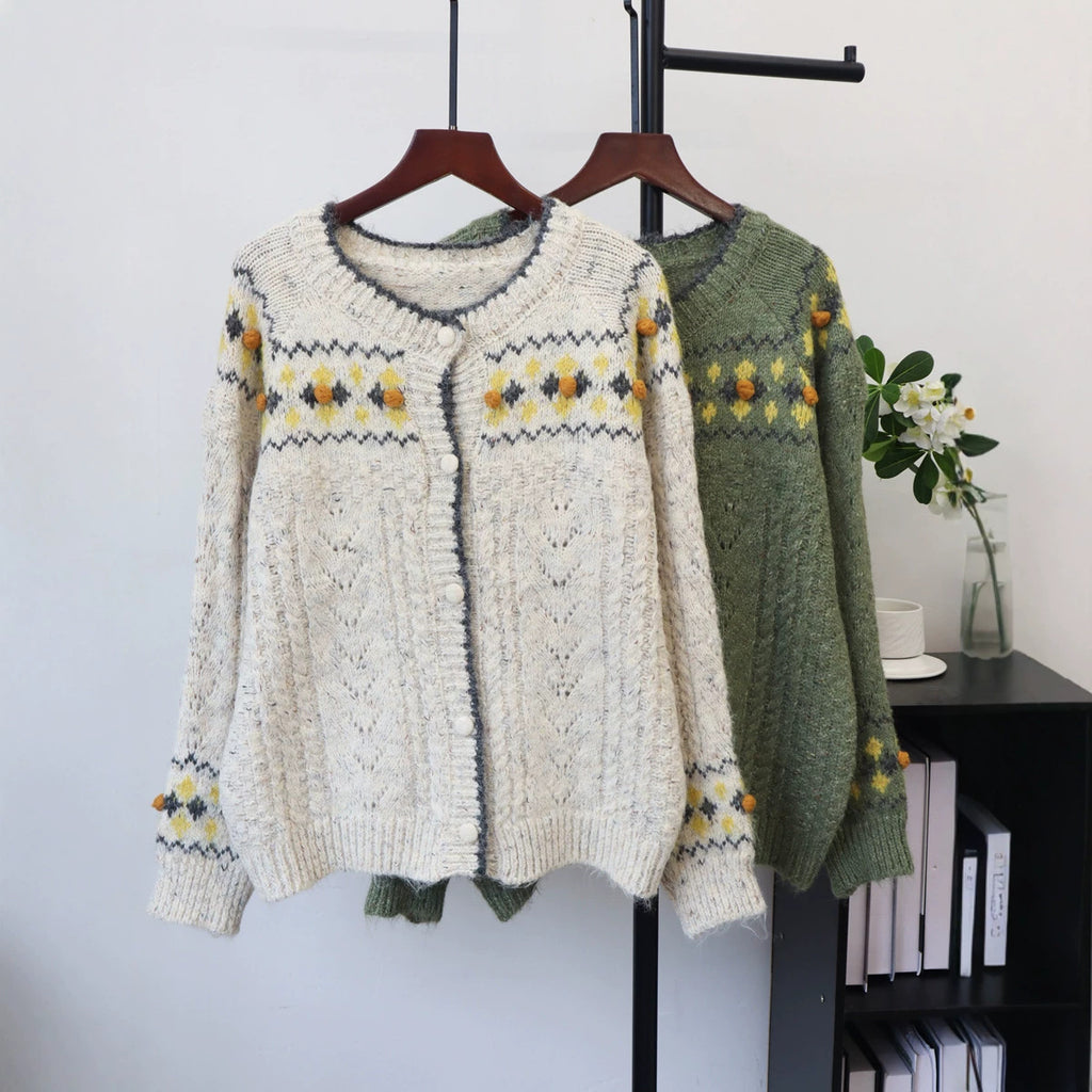 Loose round neck cardigan sweater for women