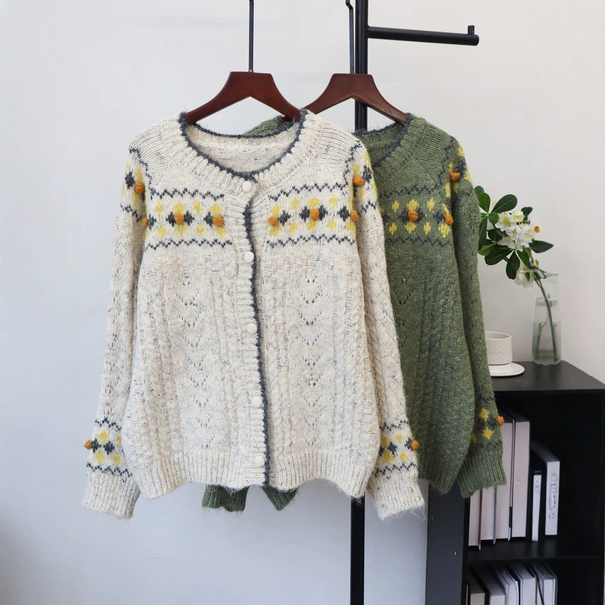 Loose round neck cardigan sweater for women