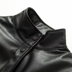 Half high collar long sleeved single breasted PU jacket
