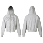 Heavy Rhinestone Letter Zip Up Hooded Sweatshirt Loose Fit Raw Hem Cardigan