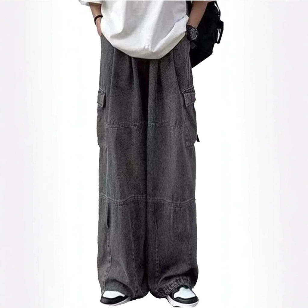Casual Color-blocked Multi-pocket Loose Fit Men's Denim Pants Fashion Streetwear Style