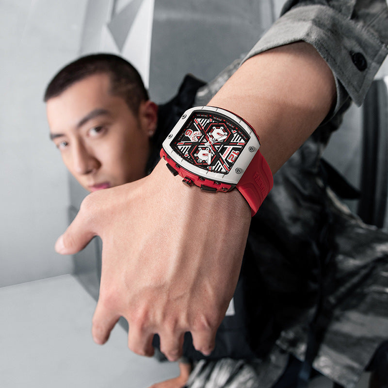 Relógio Quartz Masculino Multifuncional com Design Três Olhos