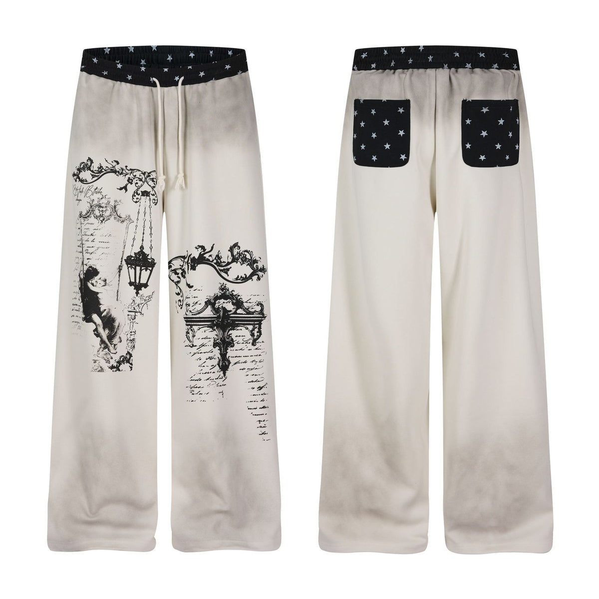 Women's Subculture Loose Wide Leg Sweatpants, Character Print, Star Waistband Casual Floor Length Pants