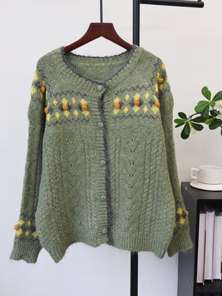 Loose round neck cardigan sweater for women