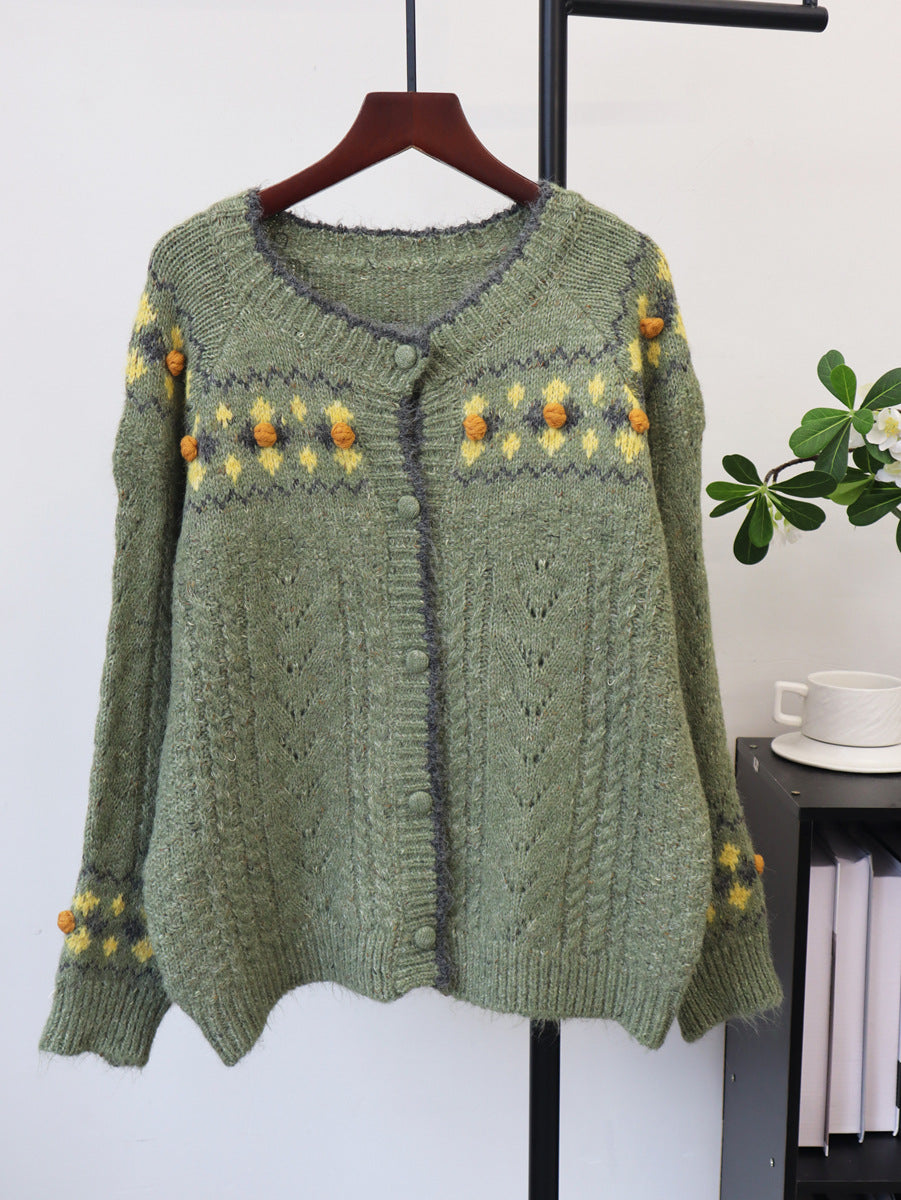 Loose round neck cardigan sweater for women