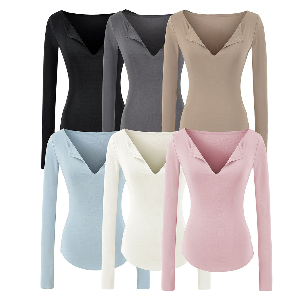Blusa Feminina Manga Longa Decote V com Fenda