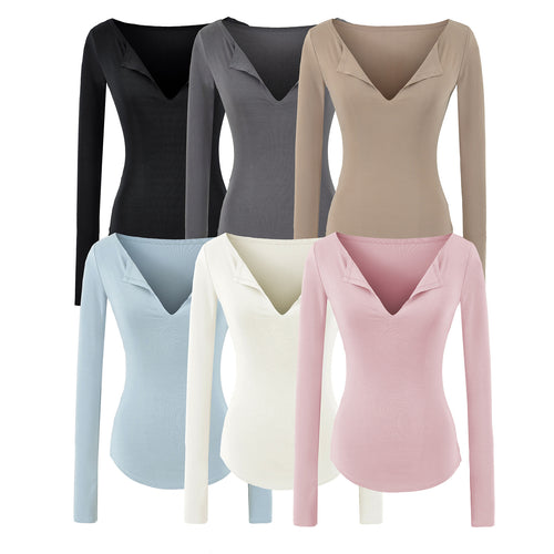 Blusa Feminina Manga Longa Decote V com Fenda
