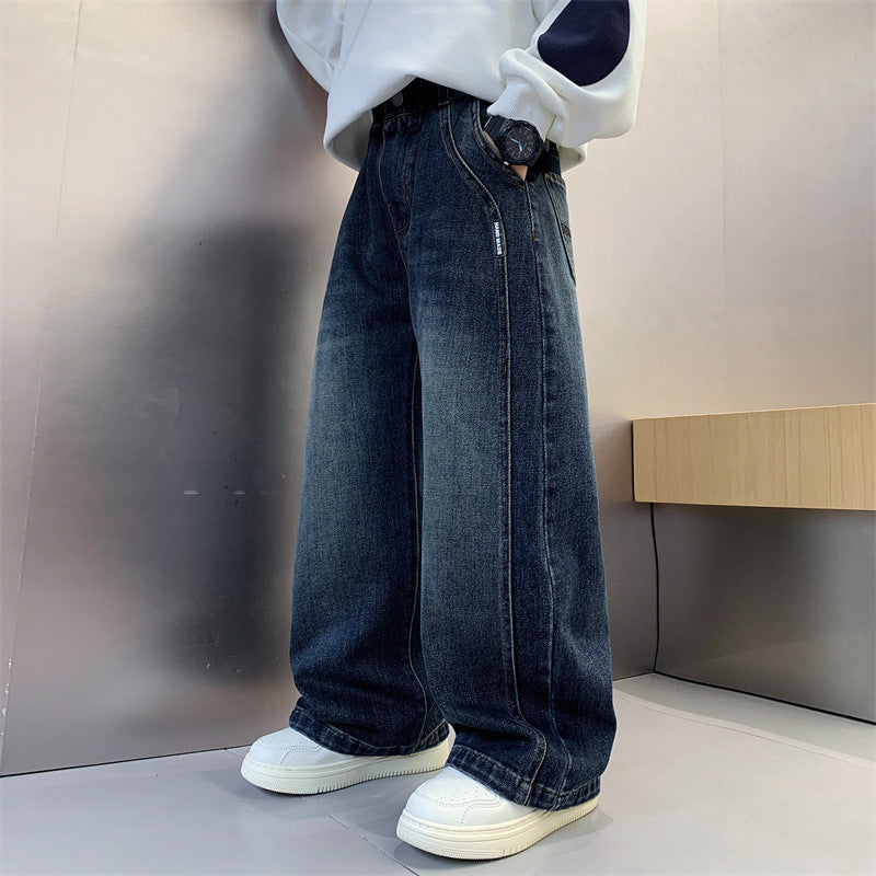 Boys' Casual Straight Wide-Leg Denim Jeans