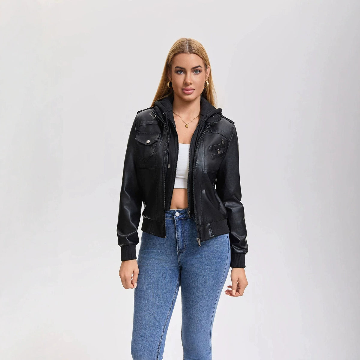 Slim Fit Stand Collar Motorcycle Outerwear