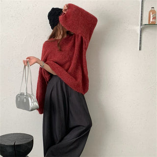 Round neck loose pullover sweater for women