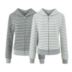 Women's Gray Striped Sweatshirt and Wide Leg Sweatpants Casual Loose Two-Piece Set
