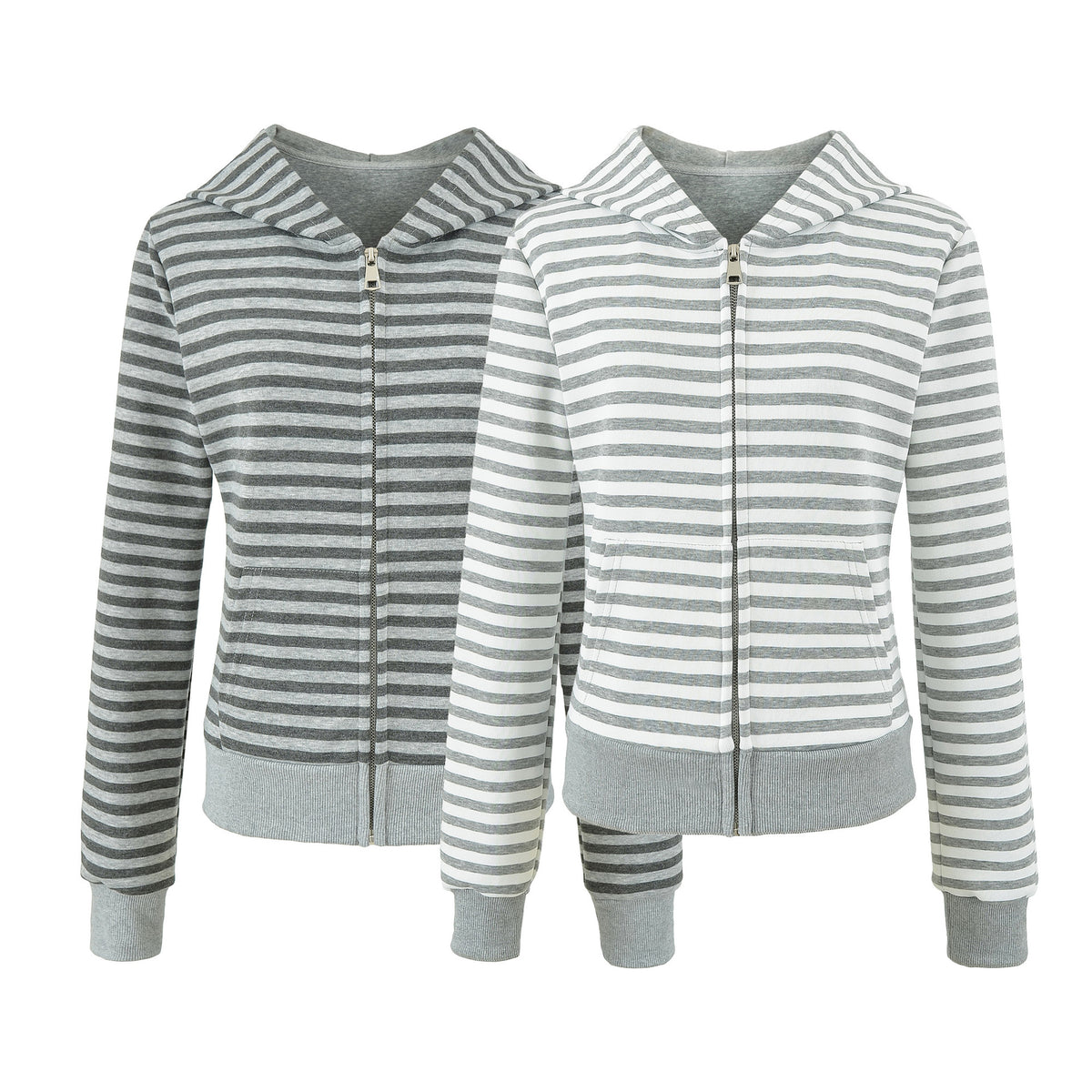 Women's Gray Striped Sweatshirt and Wide Leg Sweatpants Casual Loose Two-Piece Set