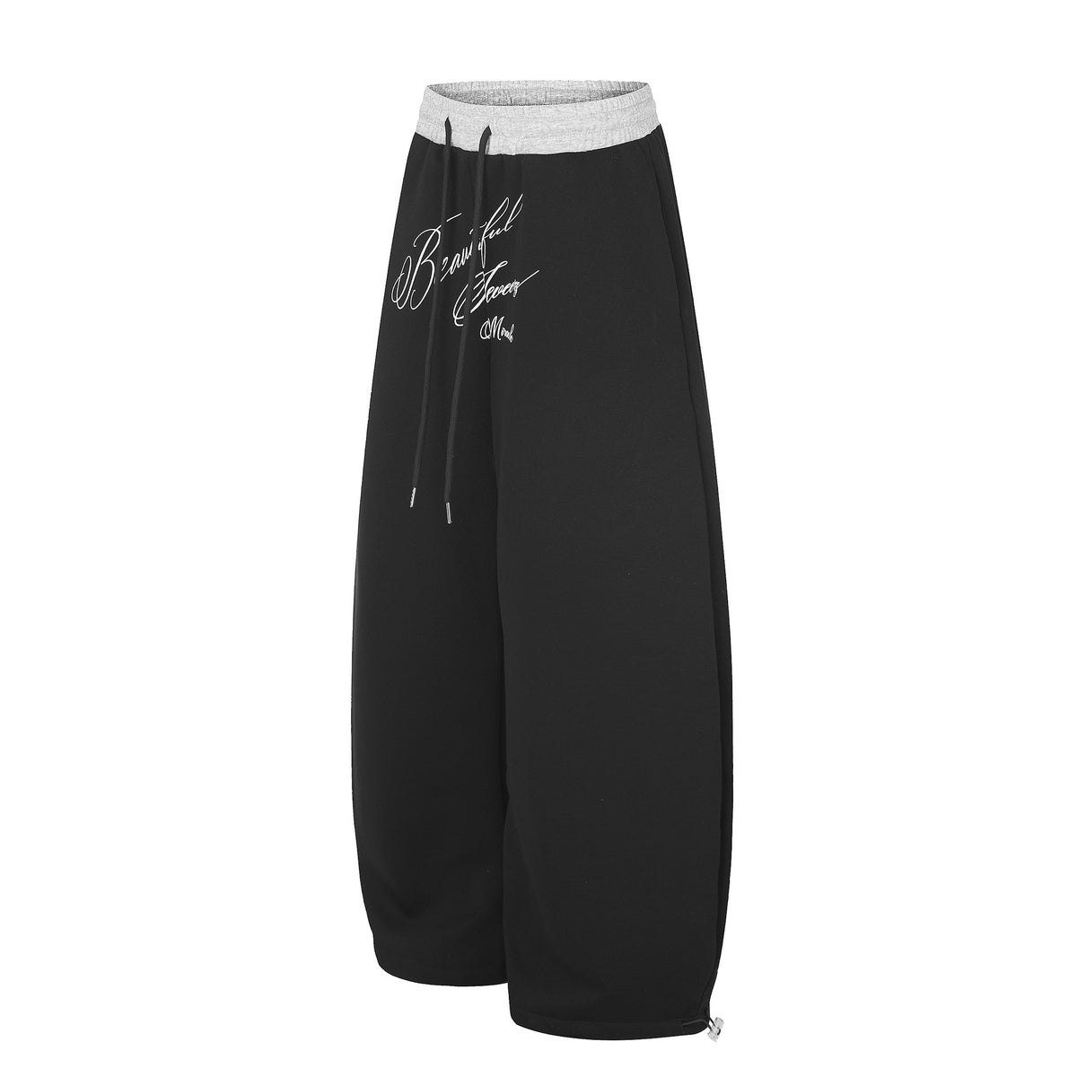 Tapered Wide-Leg Sweatpants with Contrast Color-Block Waistband and Art Letter Embroidery