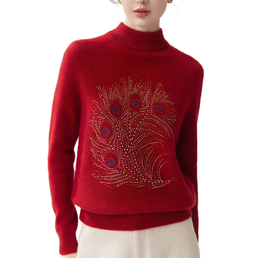Half height round neck long sleeved sweater