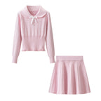 Pink Long Sleeve Knit Sweater Skirt Set for Women Autumn Winter