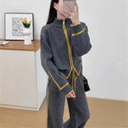 Color blocked zipper cardigan two-piece set