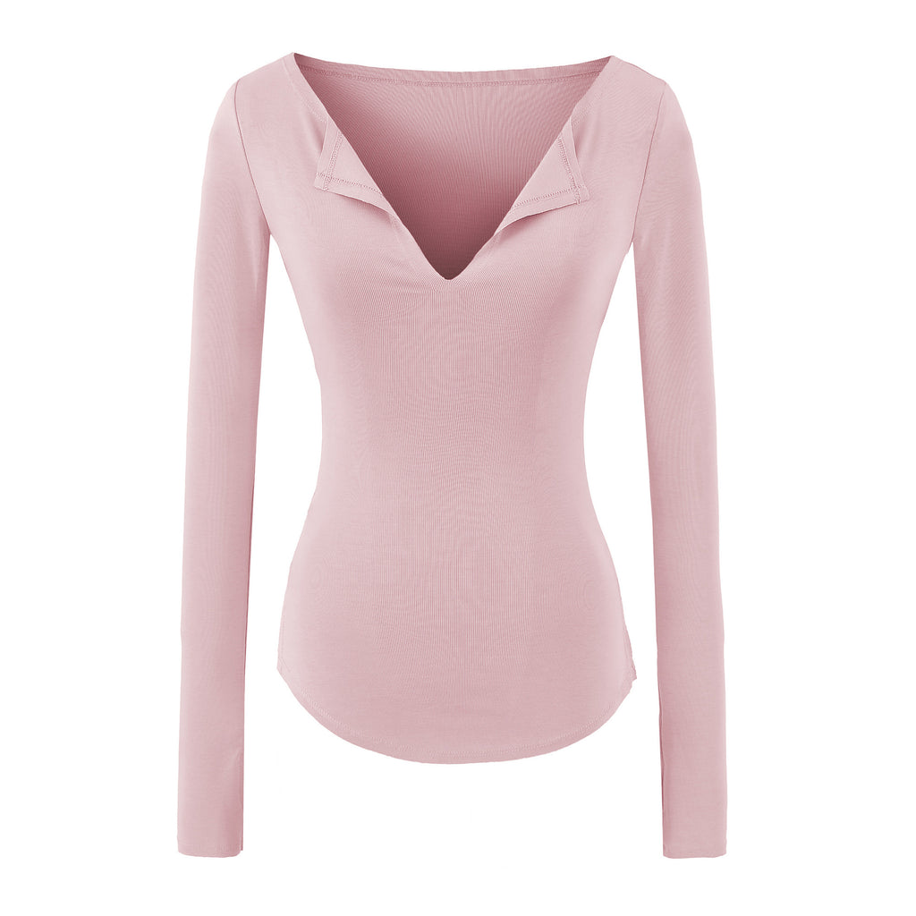 Blusa Feminina Manga Longa Decote V com Fenda
