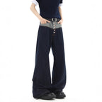 Stylish Button-Down Denim Pants for Men, Summer High Street Trendy Loose Straight Leg Wide Leg Drop Crotch Long Pants