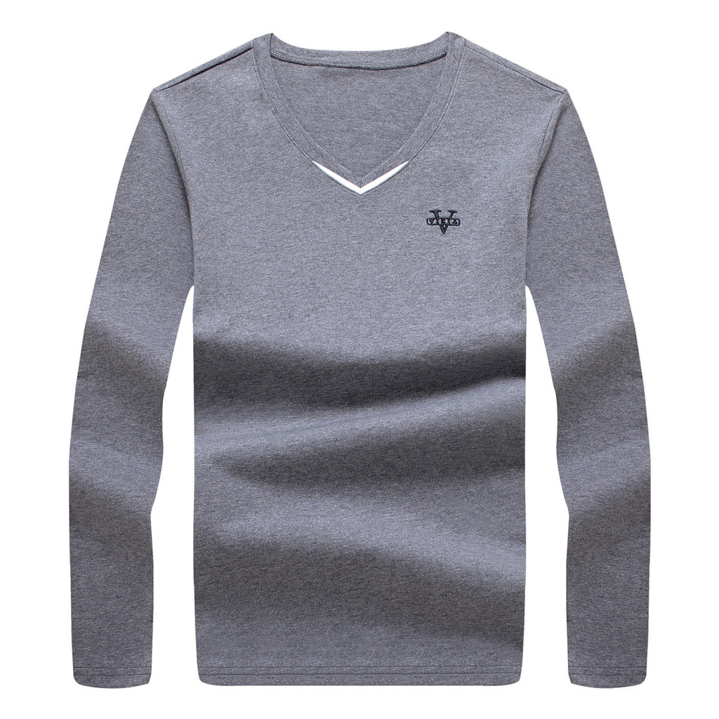V-neck men's long sleeved T-shirt