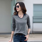 Women's long sleeved contrasting polo collar T-shirt
