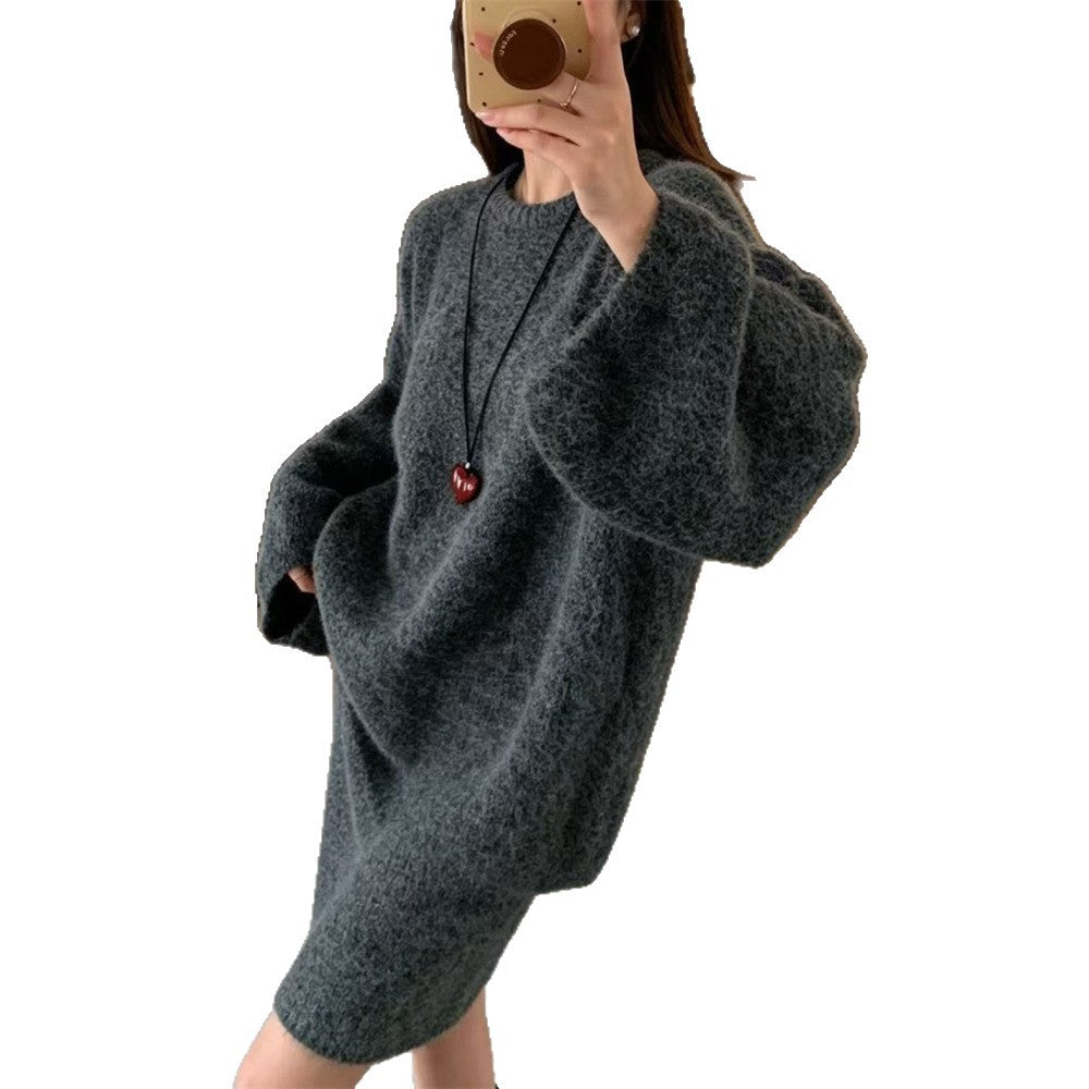 Round neck loose pullover sweater for women