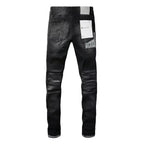 Men's Slim Fit Stretch Black Distressed Patch Vintage Jeans